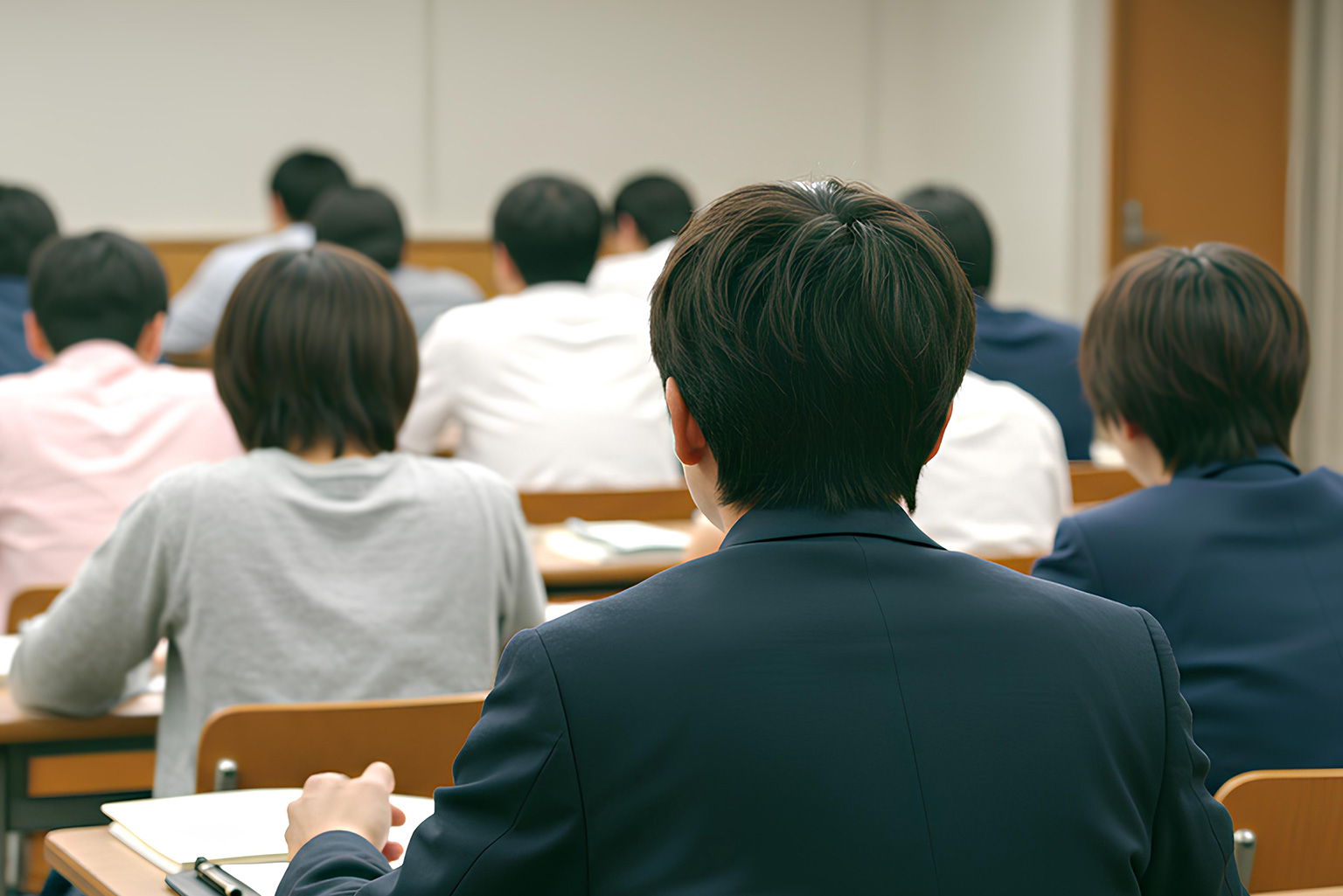 試験会場で試験を受けている風景