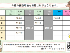 我孫子教室の体験可能日一覧です