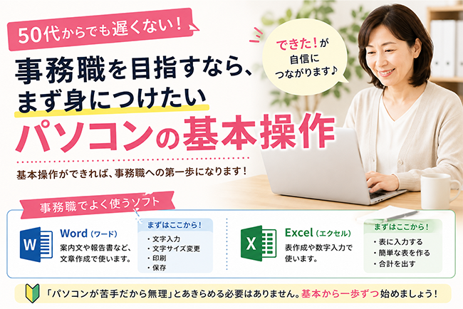 【50代からでも大丈夫】事務職を目指すなら、まず身につけたいパソコンの基本操作